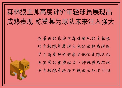 森林狼主帅高度评价年轻球员展现出成熟表现 称赞其为球队未来注入强大动力
