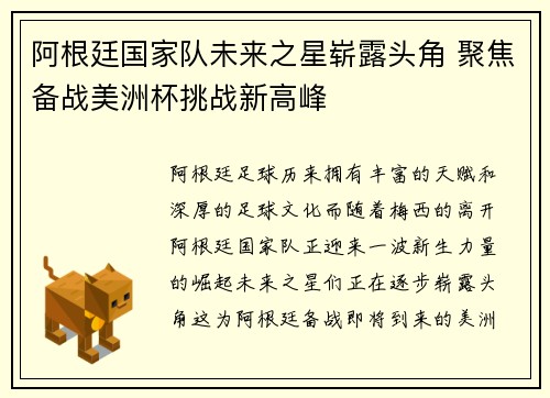 阿根廷国家队未来之星崭露头角 聚焦备战美洲杯挑战新高峰